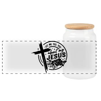 Let Me Tell You About My Jesus Cross - Panoramic Cookie Jar with Wooden Lid - white - Front
