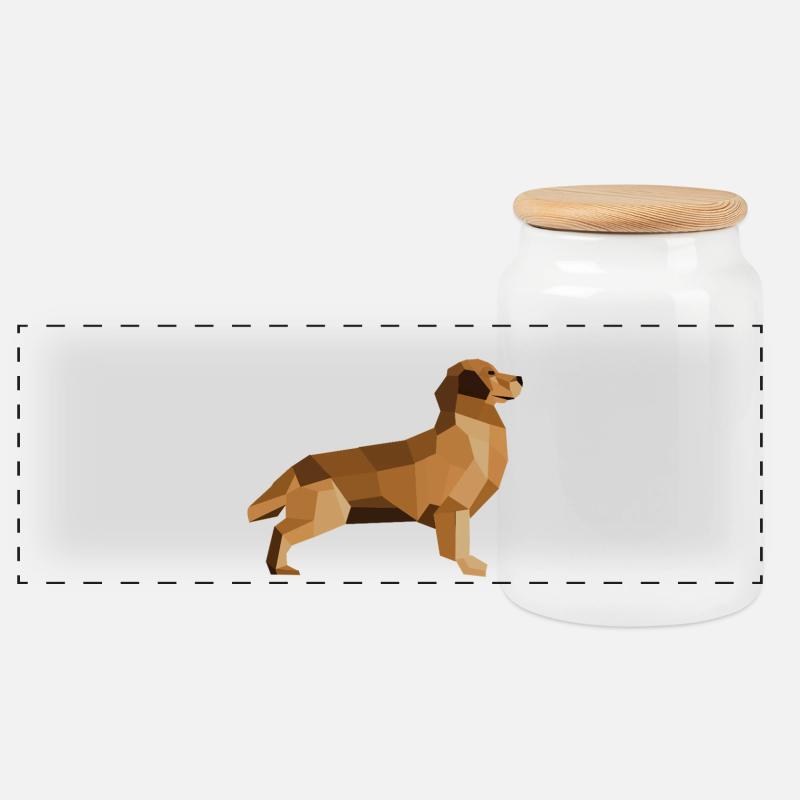 Golden Retriever Low Poly – treu und modern - Panorama Keksdose mit Holzdeckel - Weiß