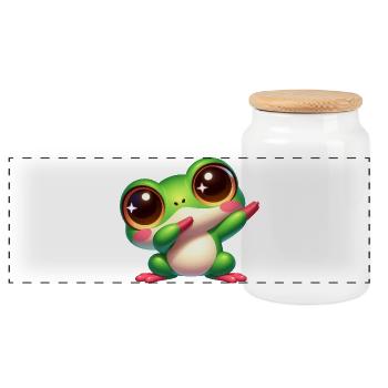 Süßer Frosch Dab Tanz Gamer Chibi Cartoon Kawaii - Panorama Keksdose mit Holzdeckel - Weiß - Vorne