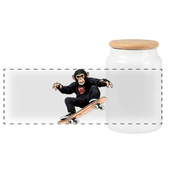 Affen Skater / Skateboard Affe - Panorama Keksdose mit Holzdeckel - Weiß - Vorne