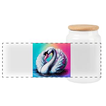 swan - Panoramic Cookie Jar with Wooden Lid - white - Front