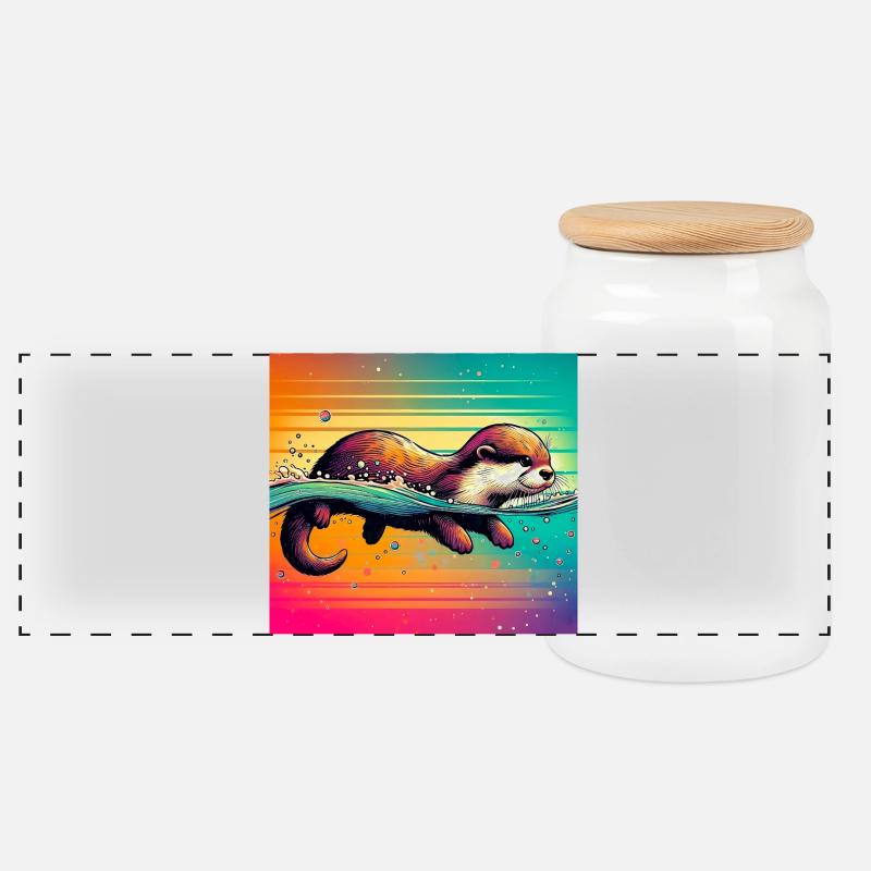 Otter - Panorama Keksdose mit Holzdeckel - Weiß