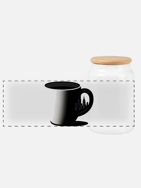 City Skyline Nacht Tasse - Panorama Keksdose mit Holzdeckel - Weiß