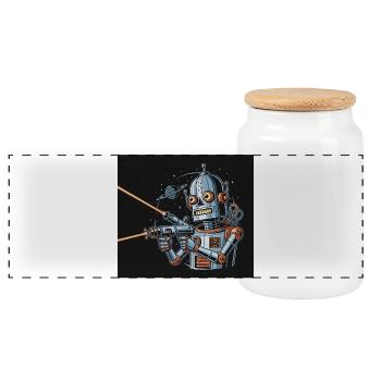Robot de science-fiction rétro avec arme laser - Boîte à biscuits avec couvercle en bois - blanc - Devant