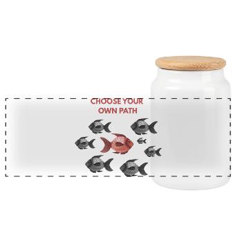Choose your own path red fish - Panoramic Cookie Jar with Wooden Lid - white - Front