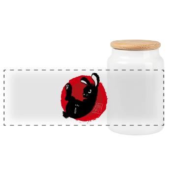 japananimal. Hare - Panoramic Cookie Jar with Wooden Lid - white - Front