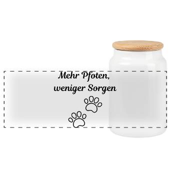 Plus de pattes, moins de soucis – motif animalier - Boîte à biscuits avec couvercle en bois - blanc - Devant