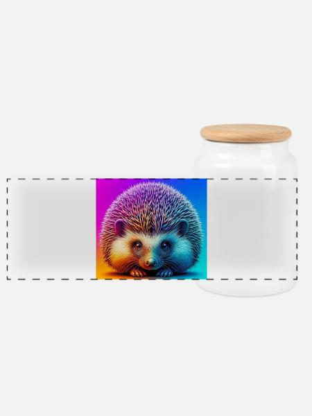 Igel - Panorama Keksdose mit Holzdeckel - Weiß
