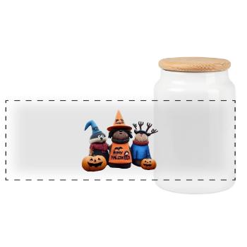 Spooky Pumpkin Trio Wooligans | Halloween Tiere - Panoramic Cookie Jar with Wooden Lid - white - Front