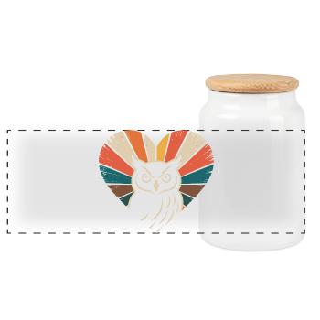 Heart with owl in retro style - Panoramic Cookie Jar with Wooden Lid - white - Front
