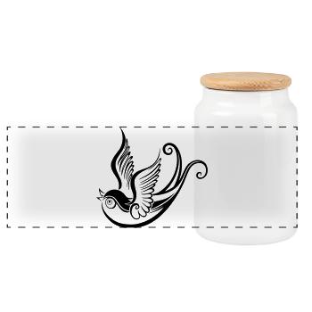 Tribal Bird Ornament Tattoo Style Swallow - Panoramic Cookie Jar with Wooden Lid - white - Front