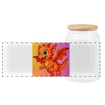 dragon - Panoramic Cookie Jar with Wooden Lid - white - Front