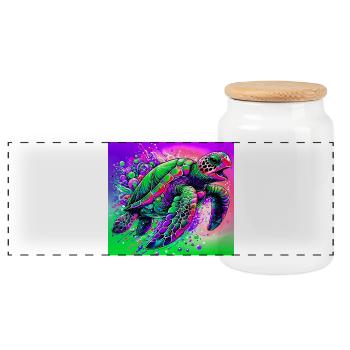 turtle - Panoramic Cookie Jar with Wooden Lid - white - Front