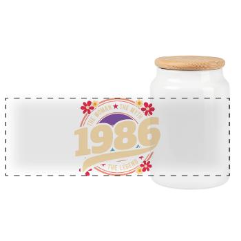 1986 Legend 40 Years Birthday Woman - Panoramic Cookie Jar with Wooden Lid - white - Front