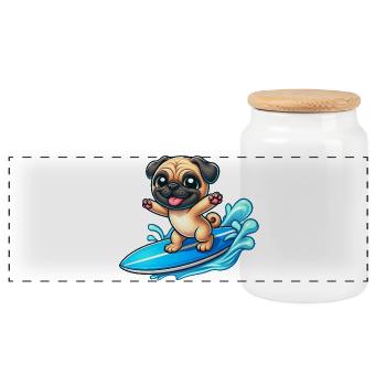 Kawaii Mops Surfer Surfbrett Wellenreiten Sommer - Panorama Keksdose mit Holzdeckel - Weiß - Vorne