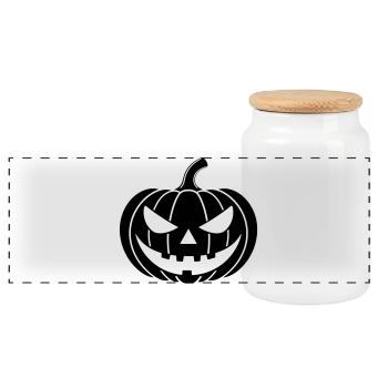 Pumpkin Horror Illustration - Panoramic Cookie Jar with Wooden Lid - white - Front