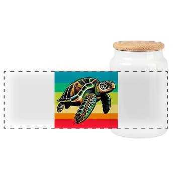 turtle - Panoramic Cookie Jar with Wooden Lid - white - Front