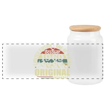 october 1969 - gift for his 56th birthday october - Panoramic Cookie Jar with Wooden Lid - white - Front
