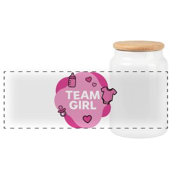 Conception de la douche de bébé de l’équipe de fille - Boîte à biscuits avec couvercle en bois - blanc - Devant
