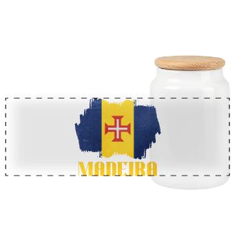 Madeira Flag Design auf Vintage-Style - Panorama Keksdose mit Holzdeckel - Weiß - Vorne