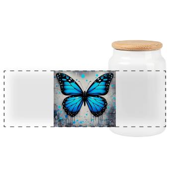 butterfly - Panoramic Cookie Jar with Wooden Lid - white - Front