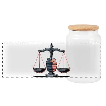 Justice Scales Illustration - Panoramic Cookie Jar with Wooden Lid - white - Front