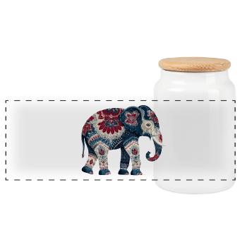 Indigo Blue Elephant - Panoramic Cookie Jar with Wooden Lid - white - Front