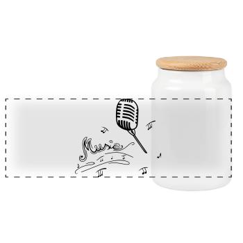 Microphone rétro avec notes de musique - Boîte à biscuits avec couvercle en bois - blanc - Devant