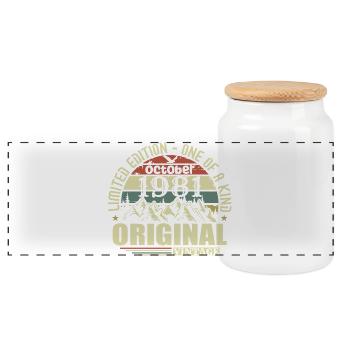 october 1981 - 44th birthday gift october - Panoramic Cookie Jar with Wooden Lid - white - Front