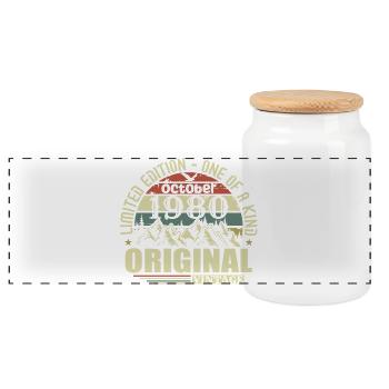 october 1980 - 45th birthday gift october - Panoramic Cookie Jar with Wooden Lid - white - Front