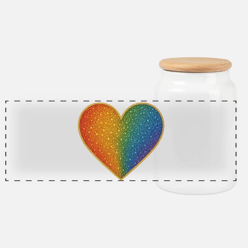 Funkelndes Regenbogenherz Design - Panorama Keksdose mit Holzdeckel - Weiß