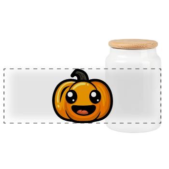 Pumpkin Halloween Autumn - Panoramic Cookie Jar with Wooden Lid - white - Front