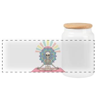 Illustration de mandala de yoga squelette - Boîte à biscuits avec couvercle en bois - blanc - Devant