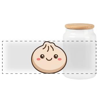 Adorable Dumpling Kawaii Food - Panoramic Cookie Jar with Wooden Lid - white - Front