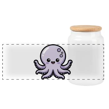Cute Cartoon Octopus - Panoramic Cookie Jar with Wooden Lid - white - Front