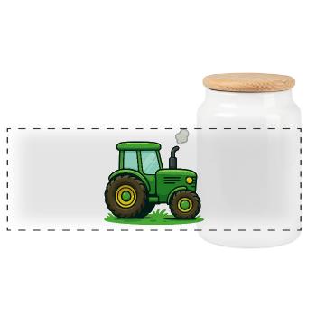 Tractor Kids Gift Idea - Panoramic Cookie Jar with Wooden Lid - white - Front