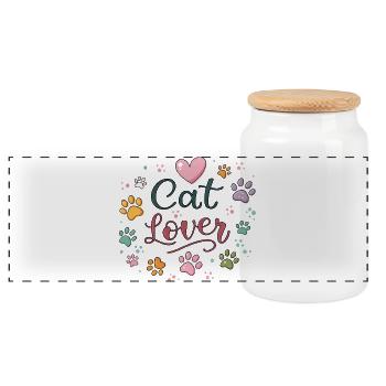 Katzenliebe und bunte Pfoten - Panorama Keksdose mit Holzdeckel - Weiß - Vorne