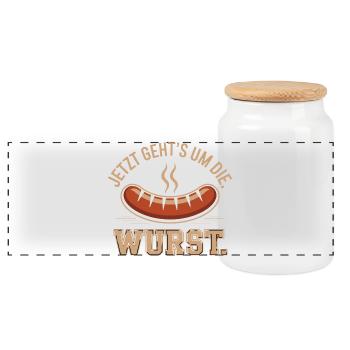 Jetzt Geht's Um Die Wurst Shirt - Panorama Keksdose mit Holzdeckel - Weiß - Vorne