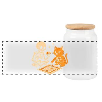 Un squelette rencontre un tigre dans un jeu de société - Boîte à biscuits avec couvercle en bois - blanc - Devant