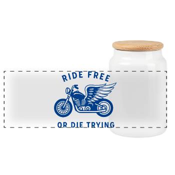 Winged Bicycle Ride Free Design - Panoramic Cookie Jar with Wooden Lid - white - Front