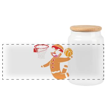 Gingerbread Man Christmas Basketball Gingerbread - Panoramic Cookie Jar with Wooden Lid - white - Front