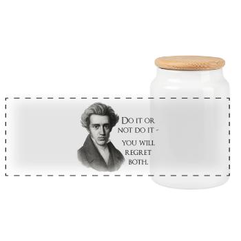 Citation de Kierkegaard : Faites-le ou ne le faites pas - Boîte à biscuits avec couvercle en bois - blanc - Devant