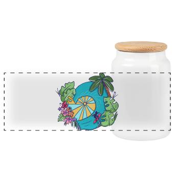 Tropical Ocean Wave with Palms – Summer Art - Panoramic Cookie Jar with Wooden Lid - white - Front