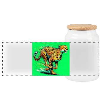 cheetah - Panoramic Cookie Jar with Wooden Lid - white - Front