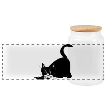 Katze - Panorama Keksdose mit Holzdeckel - Weiß - Vorne