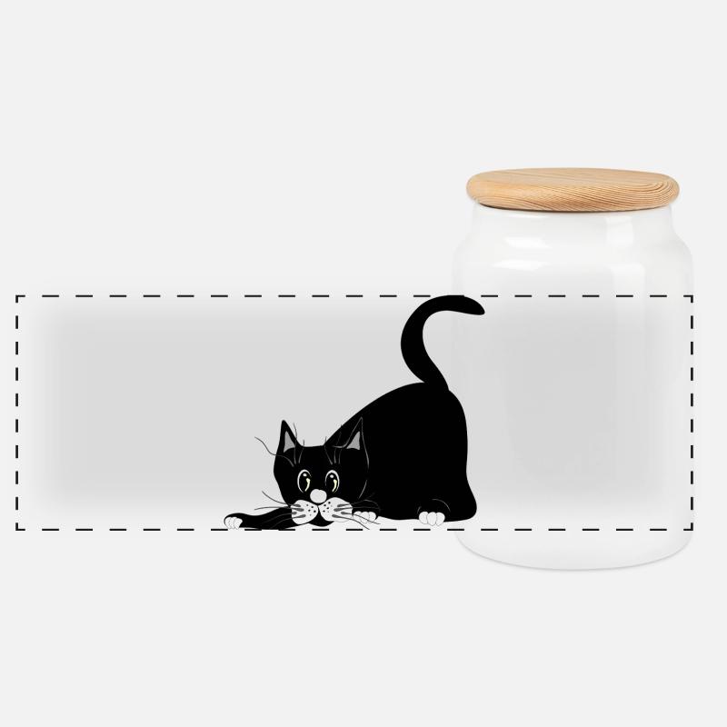 Katze - Panorama Keksdose mit Holzdeckel - Weiß