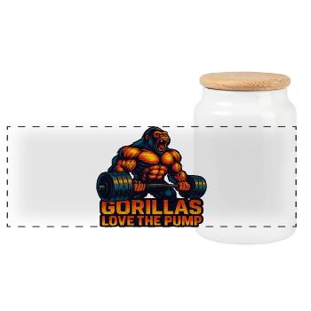 Bodybuilding Gym Fitness Gorillas Love the Pump - Panorama Keksdose mit Holzdeckel - Weiß - Vorne