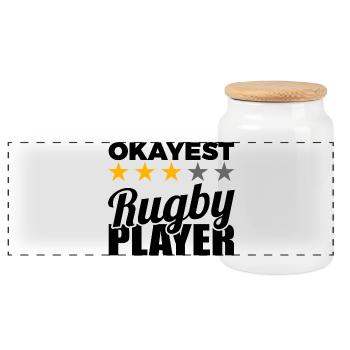 Rugby Player - Panoramic Cookie Jar with Wooden Lid - white - Front
