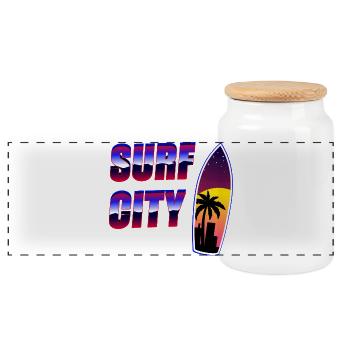 Surfer City Retro - Panoramic Cookie Jar with Wooden Lid - white - Front