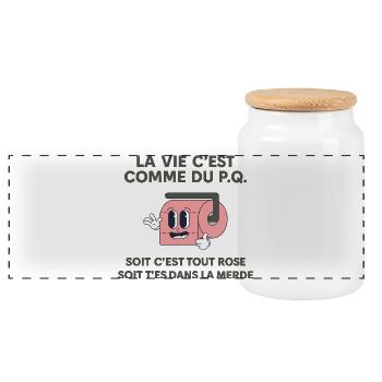 La Vie C’est Comme du P.Q. Citation Humoristique - Boîte à biscuits avec couvercle en bois - blanc - Devant